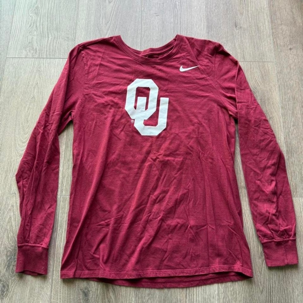 Nike Oklahoma Sooners Long Sleeve Shirt OU Red College Tee Size M